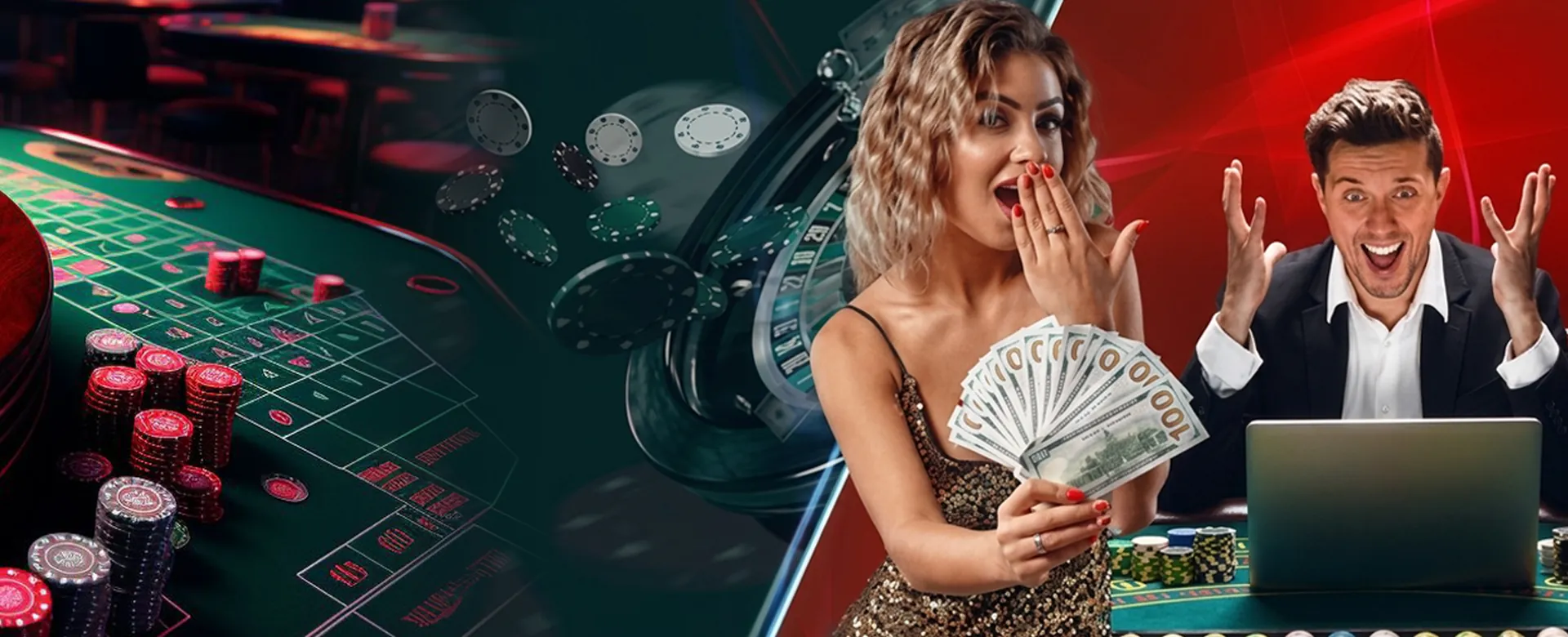 Live Casino Table Game Dealer with cards and roulette wheel